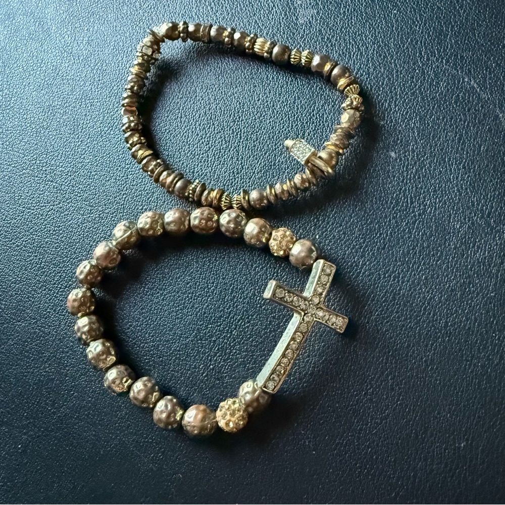 Kole Jax Cross Rhinestone Stretch Bracelet and Beaded Bracelet